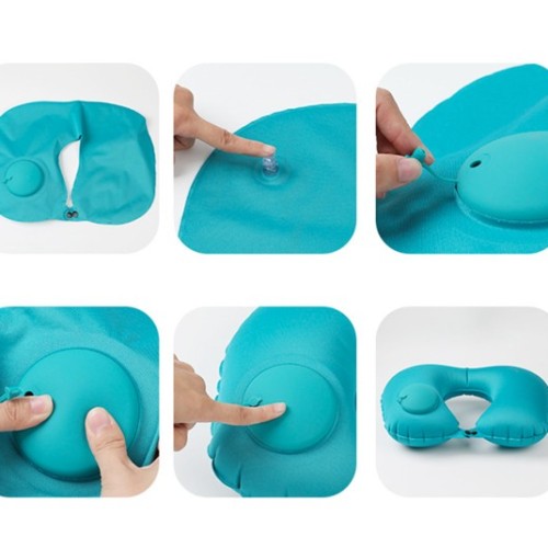 Press Inflatable U-Shaped Travel Neck Pillow