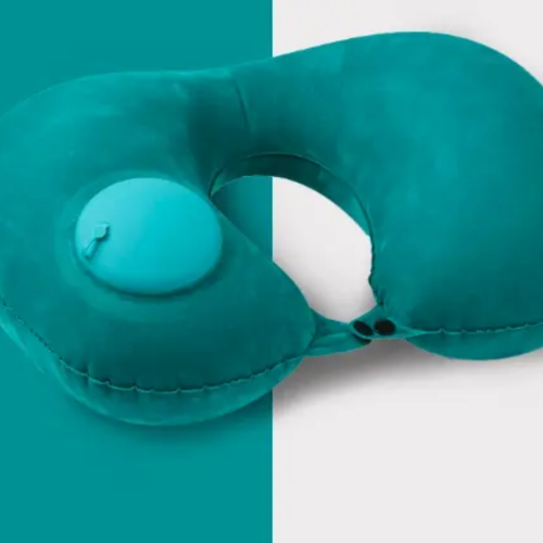 Press Inflatable U-Shaped Travel Neck Pillow