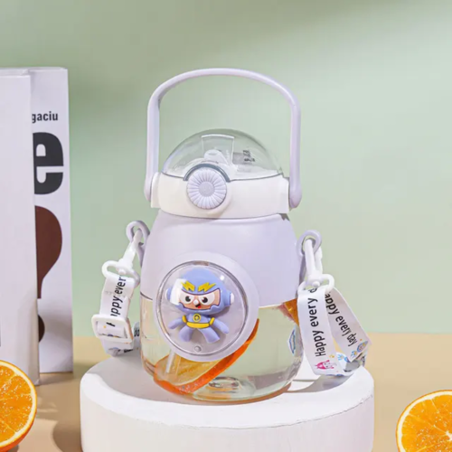 Water Bottle Cute Cartoon Space with Straw for Kids