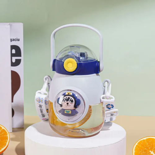 Water Bottle Cute Cartoon Space with Straw for Kids