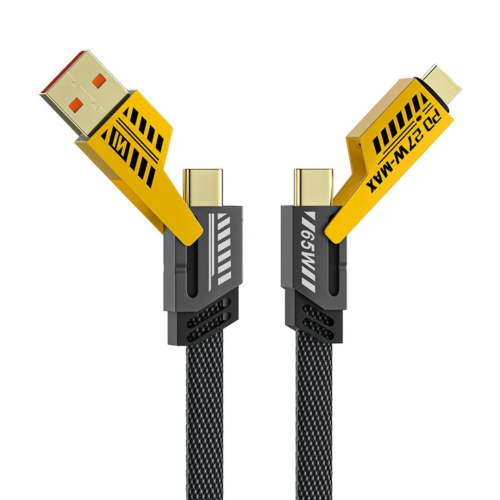 4-in-1 65W/27W Fast Charging Braided Type-C Cable - Zinc Alloy Multi-Function Data Wire