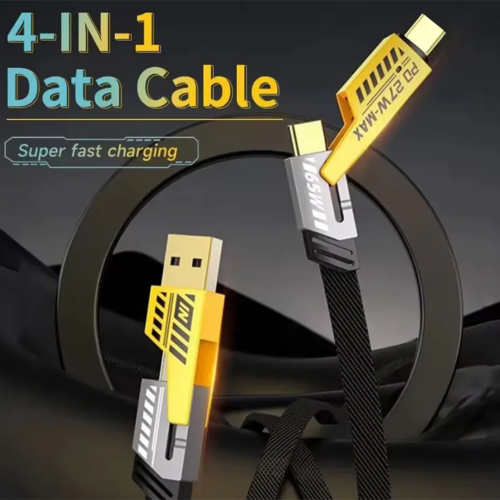 4-in-1 65W/27W Fast Charging Braided Type-C Cable - Zinc Alloy Multi-Function Data Wire