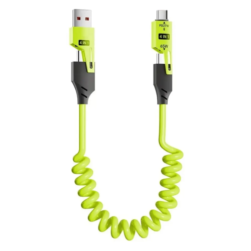 65W 4-in-1 Spring Telescopic Fast Charging Cable