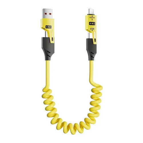 65W 4-in-1 Spring Telescopic Fast Charging Cable