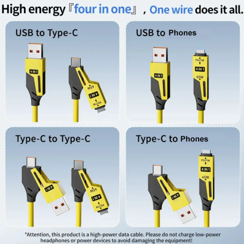 65W 4-in-1 Spring Telescopic Fast Charging Cable