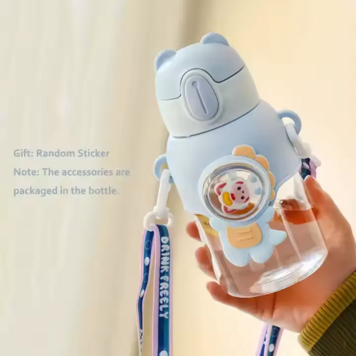 Cute 600ml Kids Water Bottle with Straw – Leakproof School Bottle