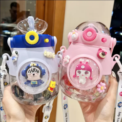 Water Bottle Cute Cartoon Space with Straw for Kids